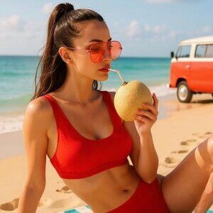 Dippin’ Daisy’s Bikini Top S | Red Poppy Scoop w/ Elastic Band | Festival Swim